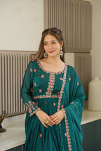 Teeya Creation Rama Color Heavy Crush Silk Wedding Wear Embroidery Work Long Gown - Distacart
