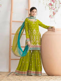 Anaita Green Chinon Suit With Embroidered Sequins & Mirror Work - Distacart
