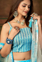Wedding Designer Sky Nylon Georgette Readymade Lehenga Choli - Anbazaar - Distacart
