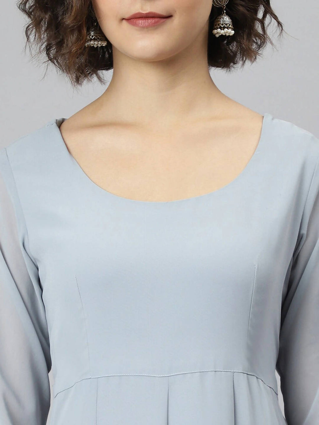 Janasya Grey Flared Sleeves Gotta Patti Georgette Anarkali Kurta - Distacart