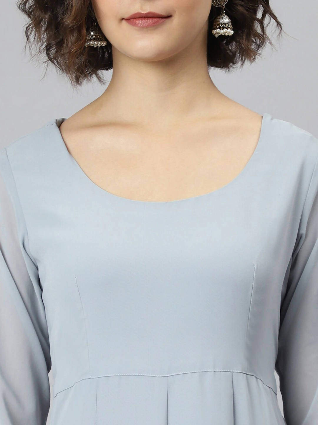 Janasya Grey Flared Sleeves Gotta Patti Georgette Anarkali Kurta - Distacart