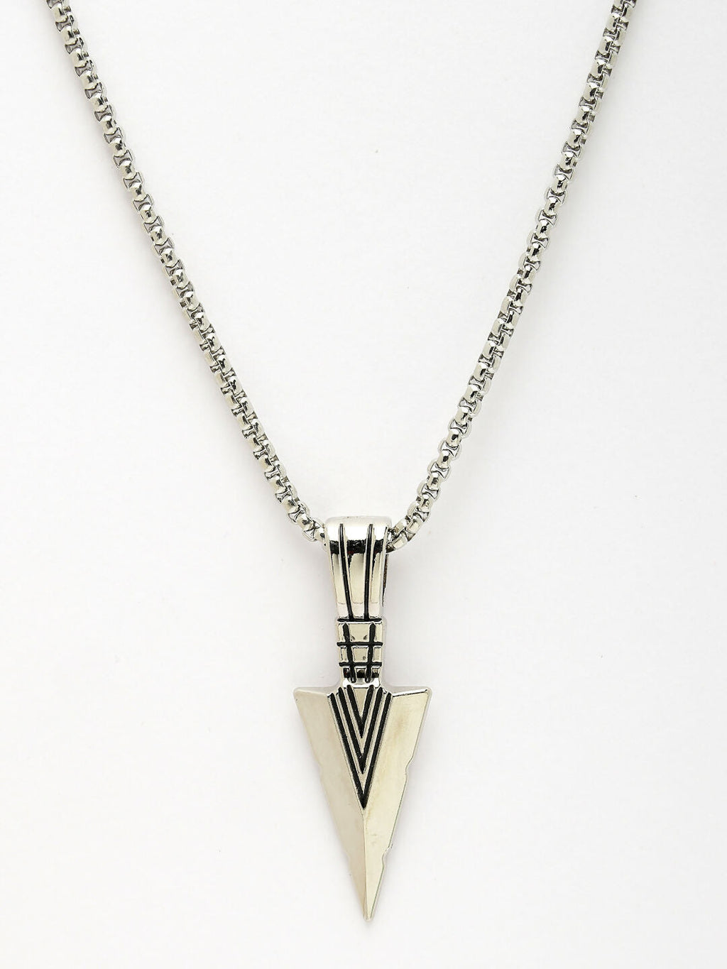 NVR Men's Silver-Plated Arrow-Shaped Pendant With Chain