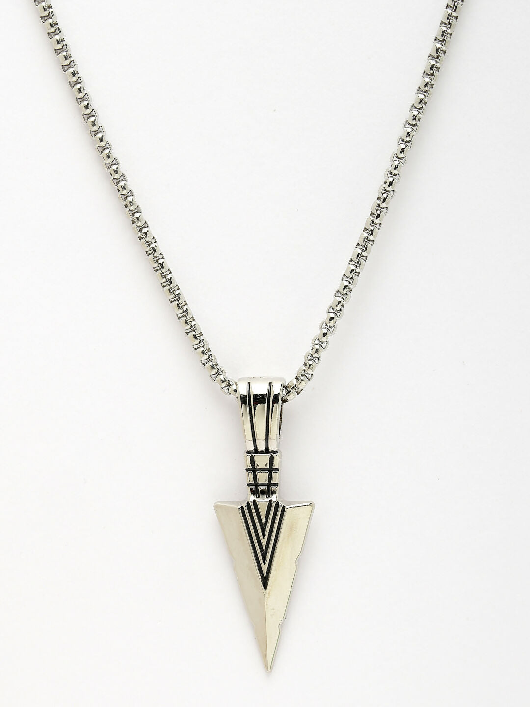 NVR Men's Silver-Plated Arrow-Shaped Pendant With Chain