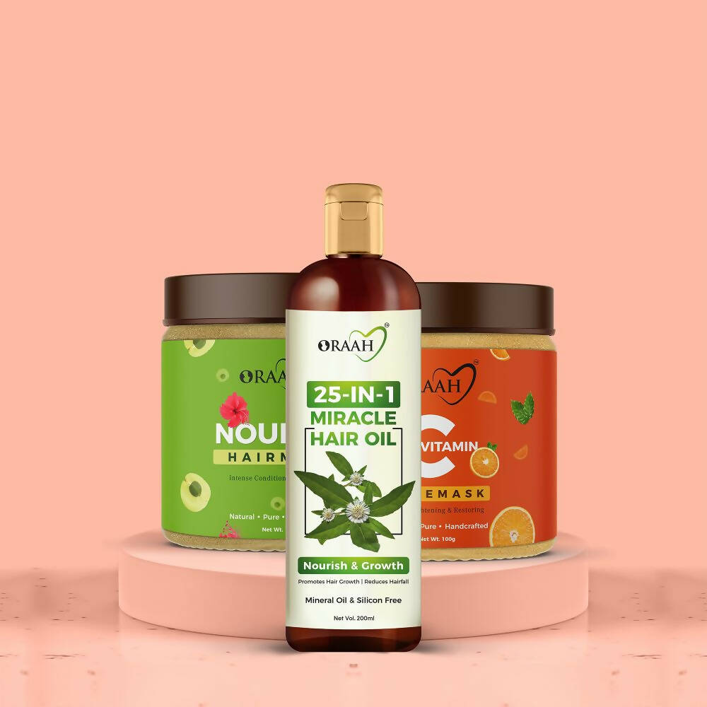 Oraah Beauty Care Combo (Hair oil + Hair Mask + Vitamin C Face Mask)
