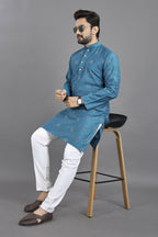 Anaita Blue Weaving Linen Cotton Straight Kurta
