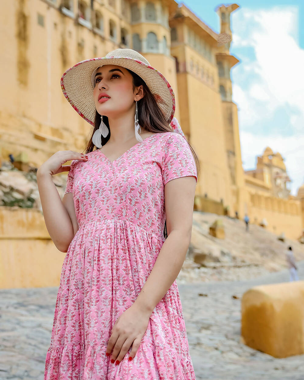 Designer Partywear Printed Pink Pure Maslin Gown - Anbazaar - Distacart