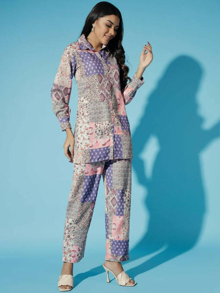 Myshka Women Multi-Printed Bling & Sparkly Co-Ords