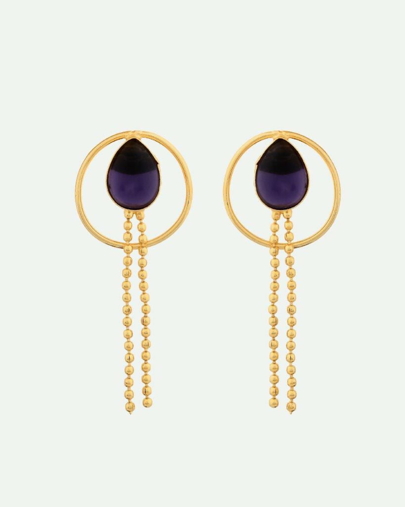 VOJ One Gram Gold Plated Drop Shaped Black Stone Studded Earrings - Distacart