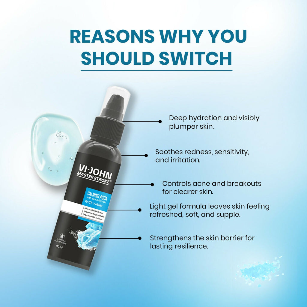 VI-JOHN Master Stroke Calming Aqua Face Wash Deep Hydration And Clearer Skin For All Skin Type