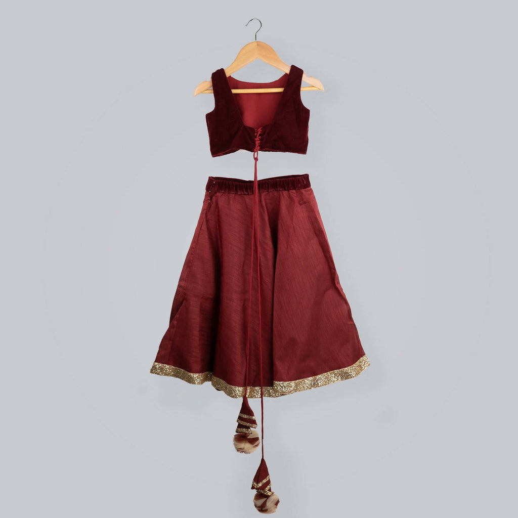 Pink Cow Fashions Red Ghagra Choli With Frill Dupatta