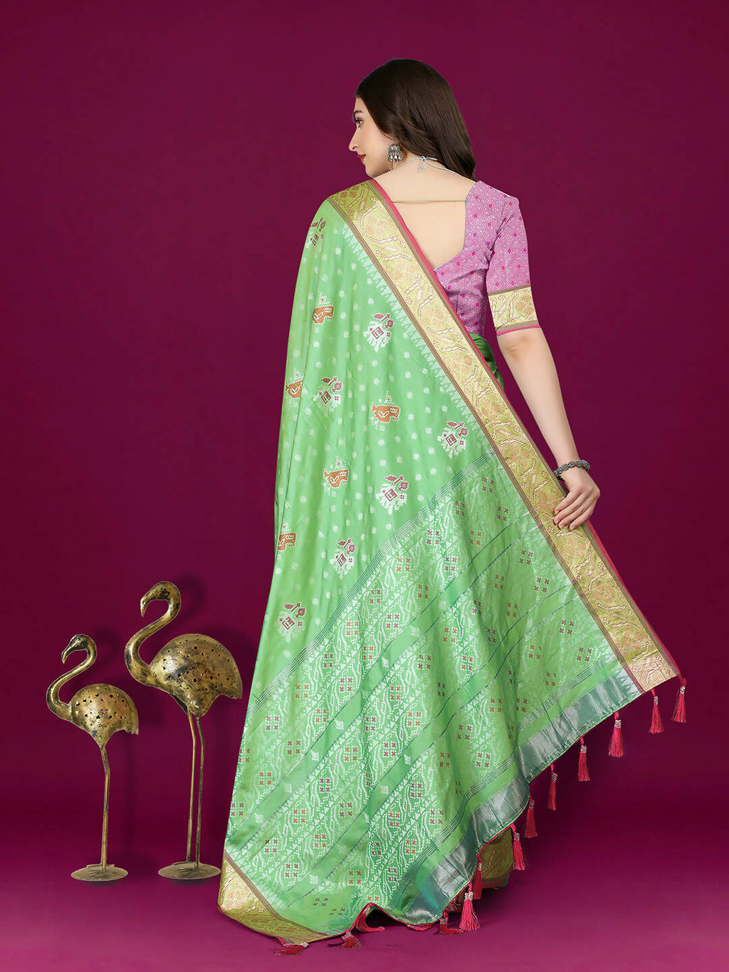 Lorenvalley Fashion Parotgreen Patola Silk Woven Design Zari Meenakari Weaving Saree