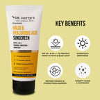 Dr. Sheth's Haldi & Hyaluronic Acid Sunscreen SPF 50+ PA+++ For Hydrating & Brightening Skin, Protects against UVA/UVB & Blue light