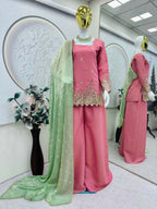 Teeya Creation Pink Color Heavy Shimmer Silk Embroidery Work Party Wear Suit - Distacart