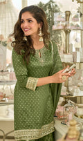 Anaita Mehendi Viscose Silk Readymade Palazzo Suit with Embroidery Work - Distacart