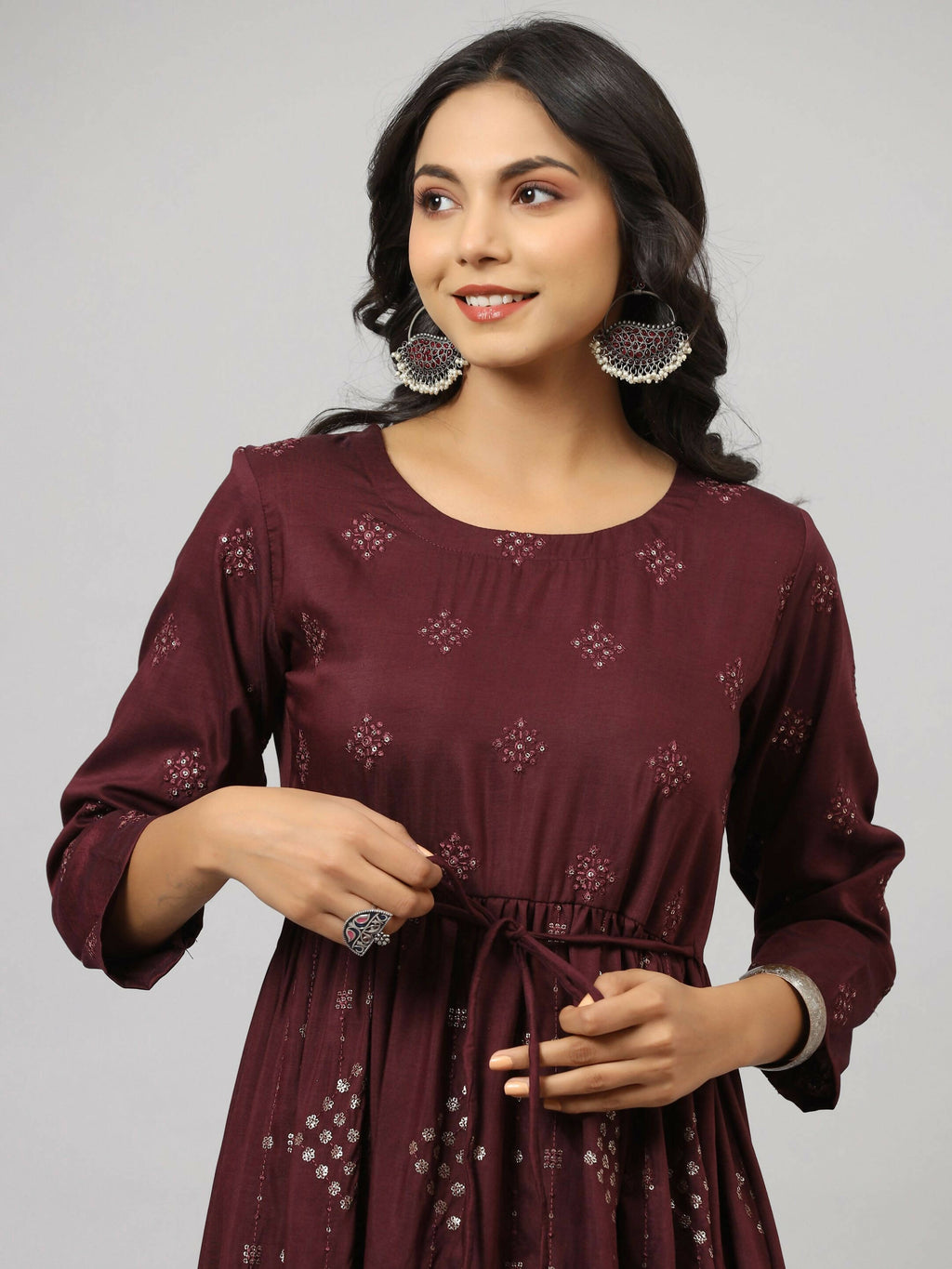 Juniper Women's Mauve Festive Printed Flared Dress - Distacart