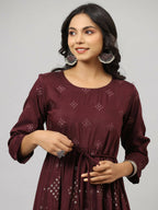 Juniper Women's Mauve Festive Printed Flared Dress - Distacart