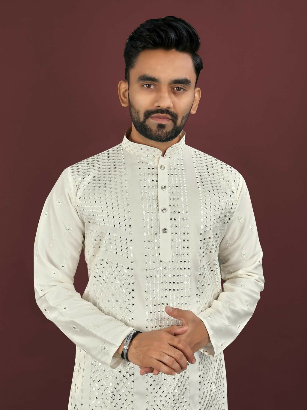 Anaita White Embroidered Silk Straight Kurta