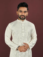 Anaita White Embroidered Silk Straight Kurta