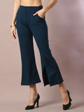 Myshka Women's Blue Solid Party Parallel Trousers