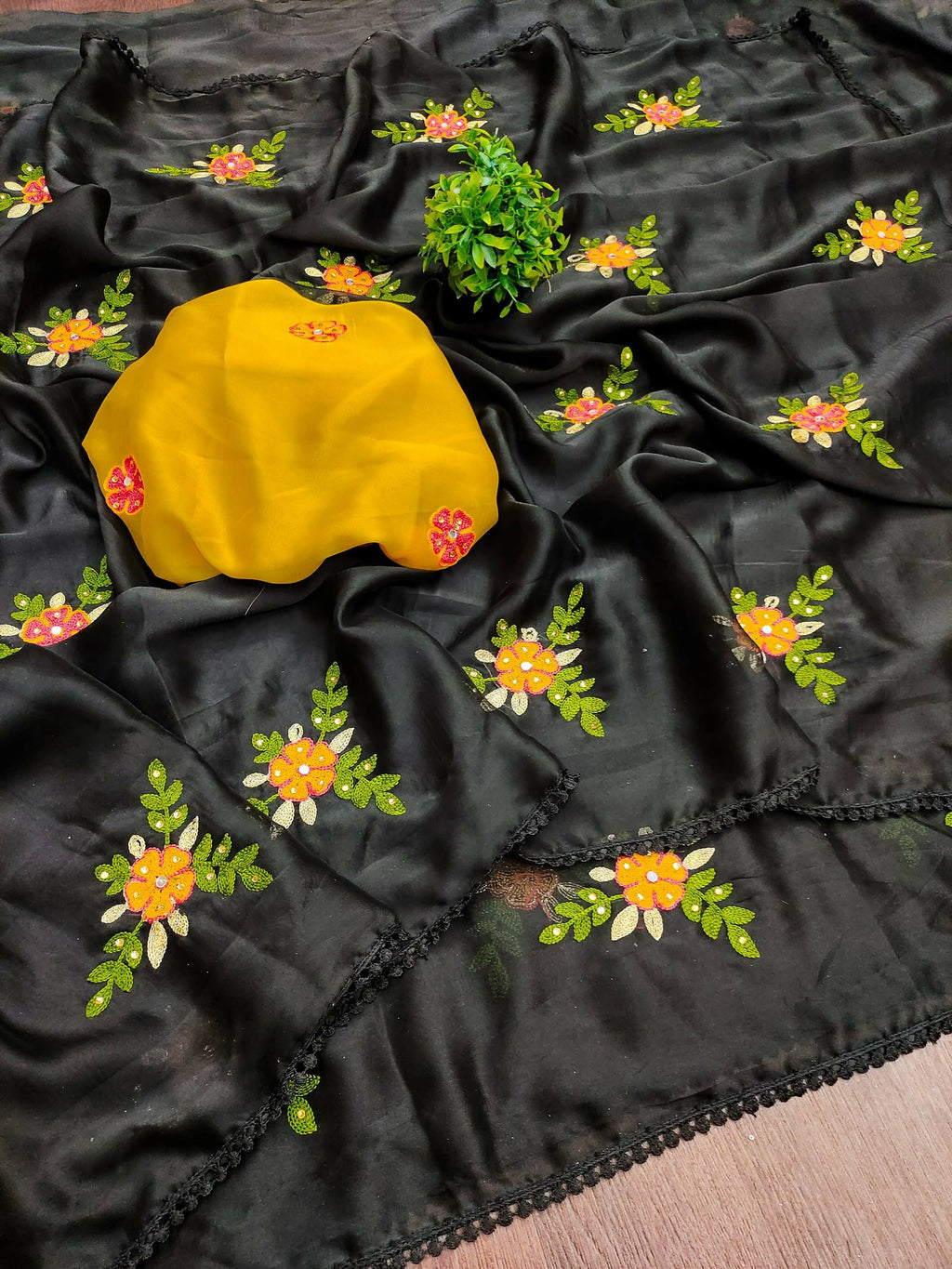 Teeya Creation Black Rangoli Silk Embroidery Work Party Wear Designer Saree - Distacart