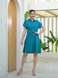 Juniper Teal Viscose Rayon A-line Dress - Distacart