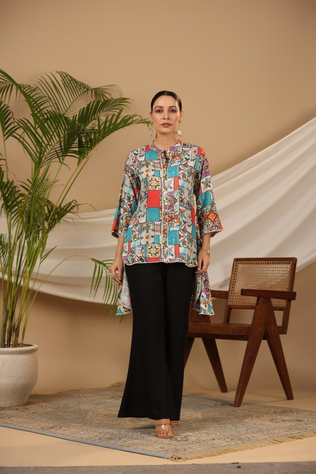 Juniper Multi Patchwork Printed Asymmetric Tunic - Distacart