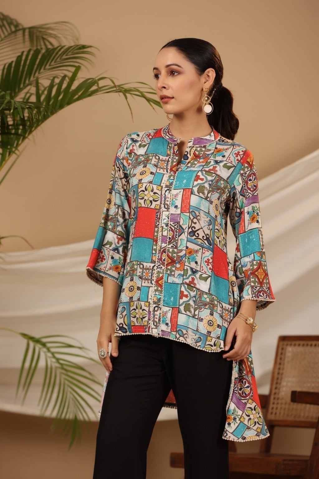 Juniper Multi Patchwork Printed Asymmetric Tunic - Distacart