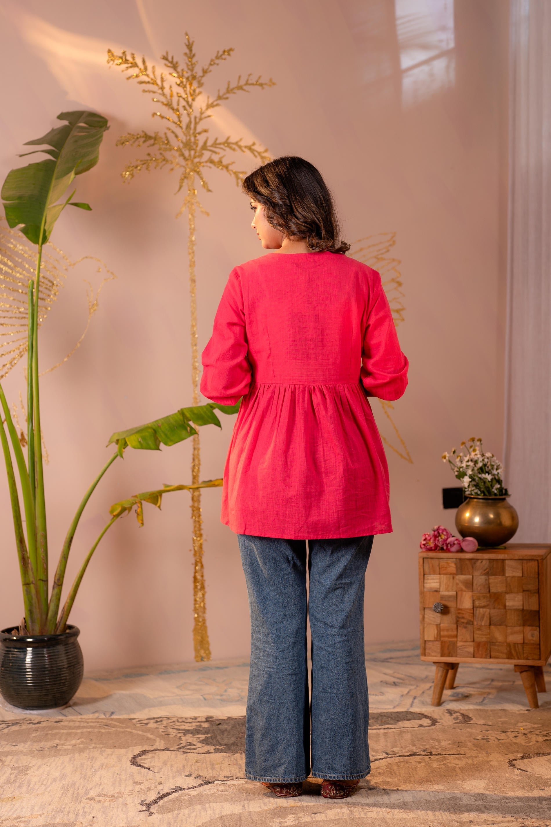 Juniper Fuchsia Embroidered Flared Kurti - Distacart