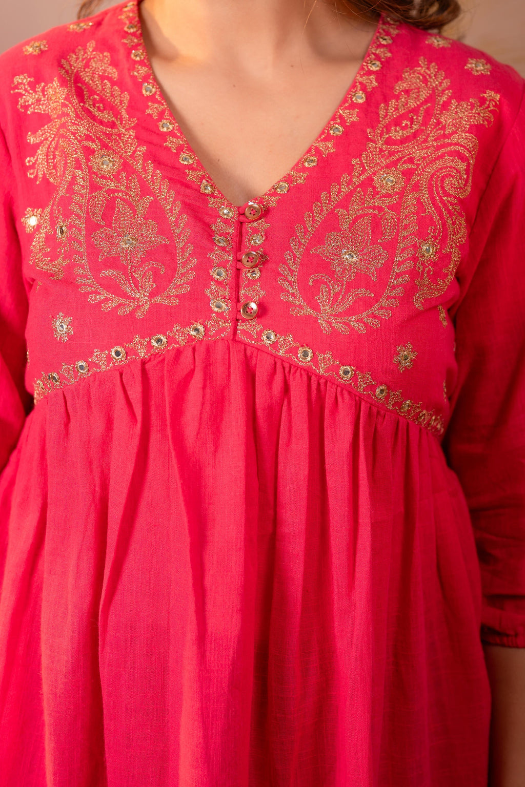 Juniper Fuchsia Embroidered Flared Kurti - Distacart