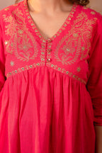 Juniper Fuchsia Embroidered Flared Kurti - Distacart