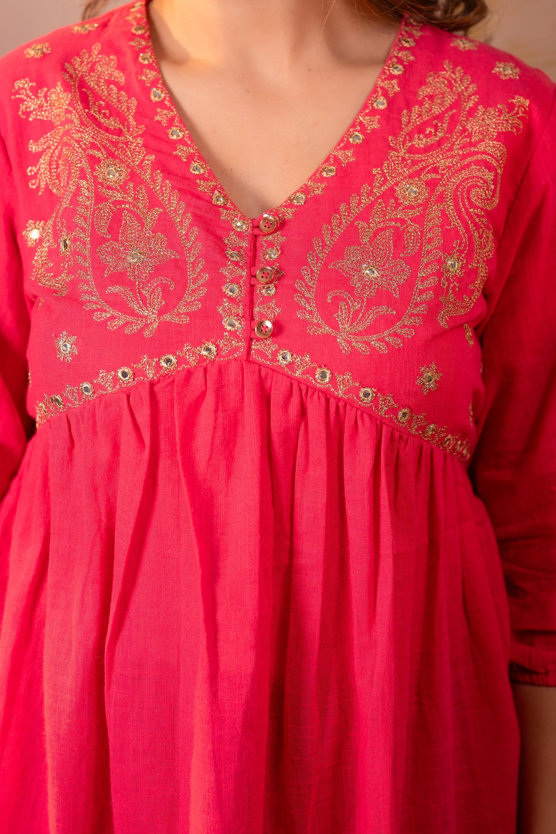 Juniper Fuchsia Embroidered Flared Kurti - Distacart