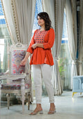 Juniper Women's Red Floral Printed Liva Rayon Tunic With Thread Work Embroidery
