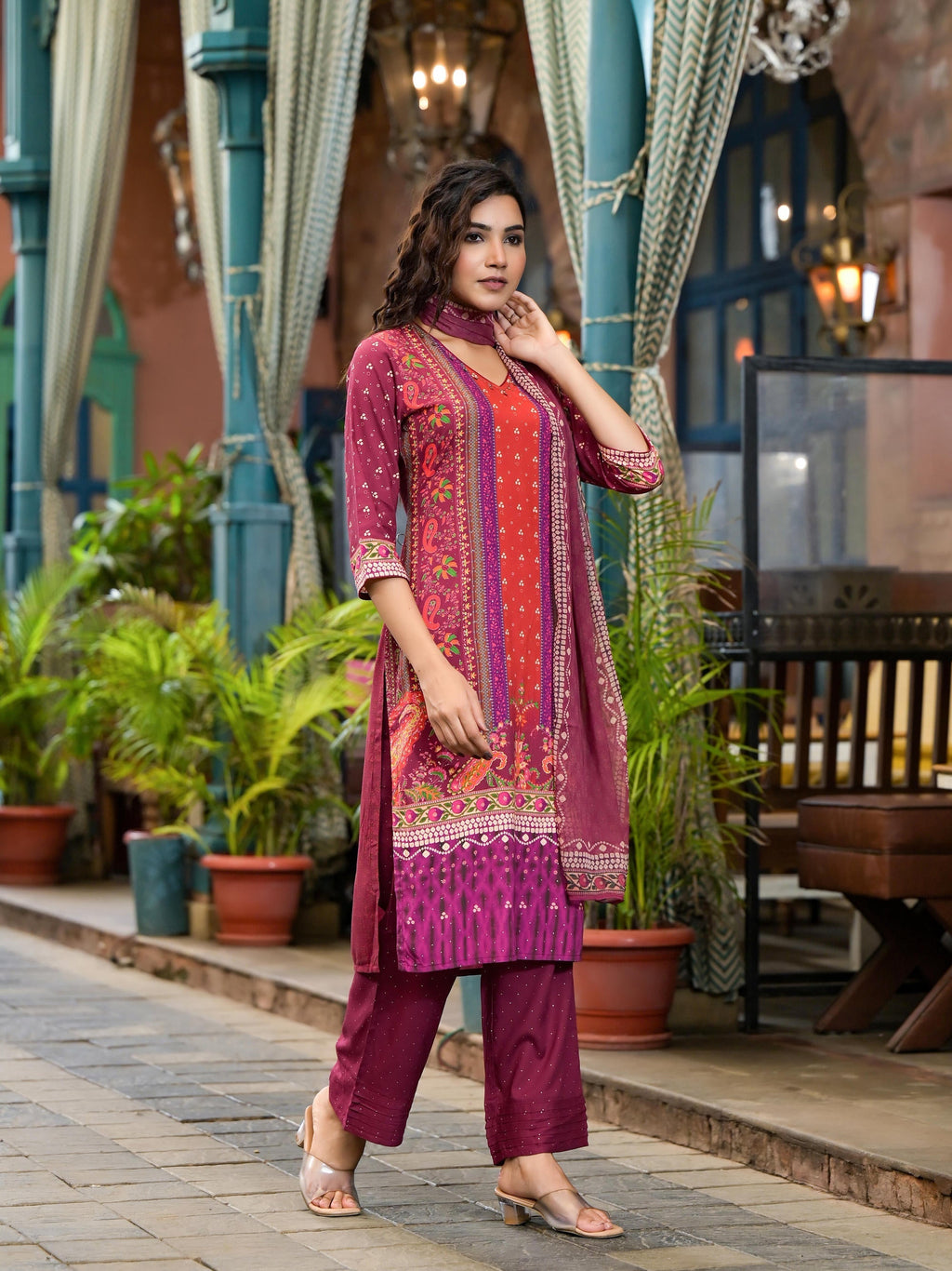 Juniper Plum Ethnic Motif Printed Liva Rayon Kurta Set With Coins - Distacart