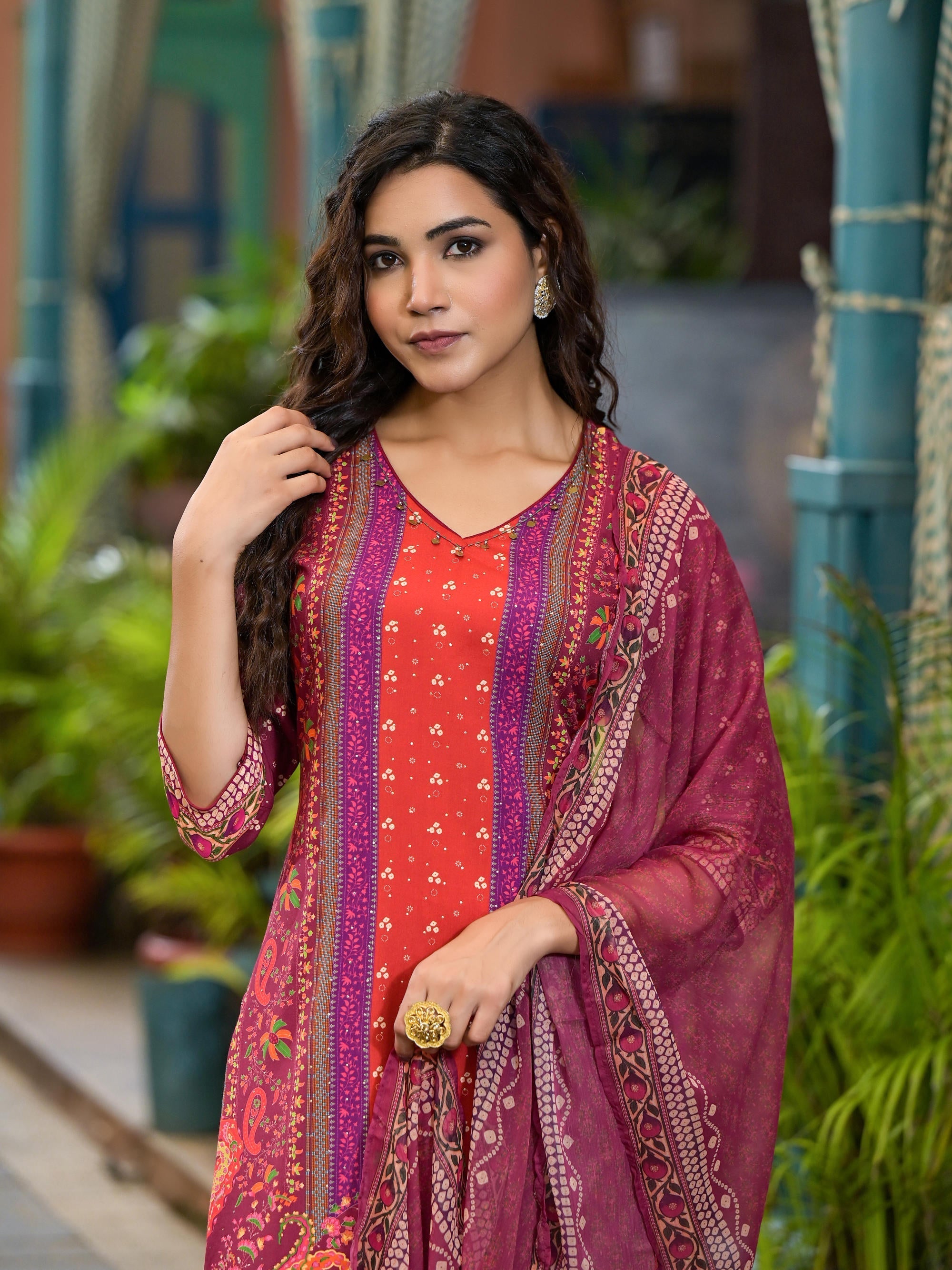 Juniper Plum Ethnic Motif Printed Liva Rayon Kurta Set With Coins - Distacart