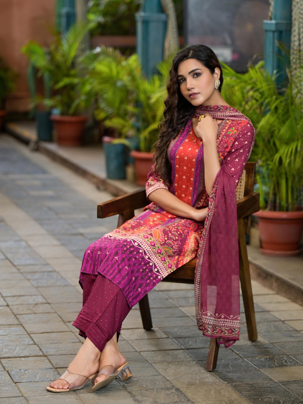 Juniper Plum Ethnic Motif Printed Liva Rayon Kurta Set With Coins - Distacart