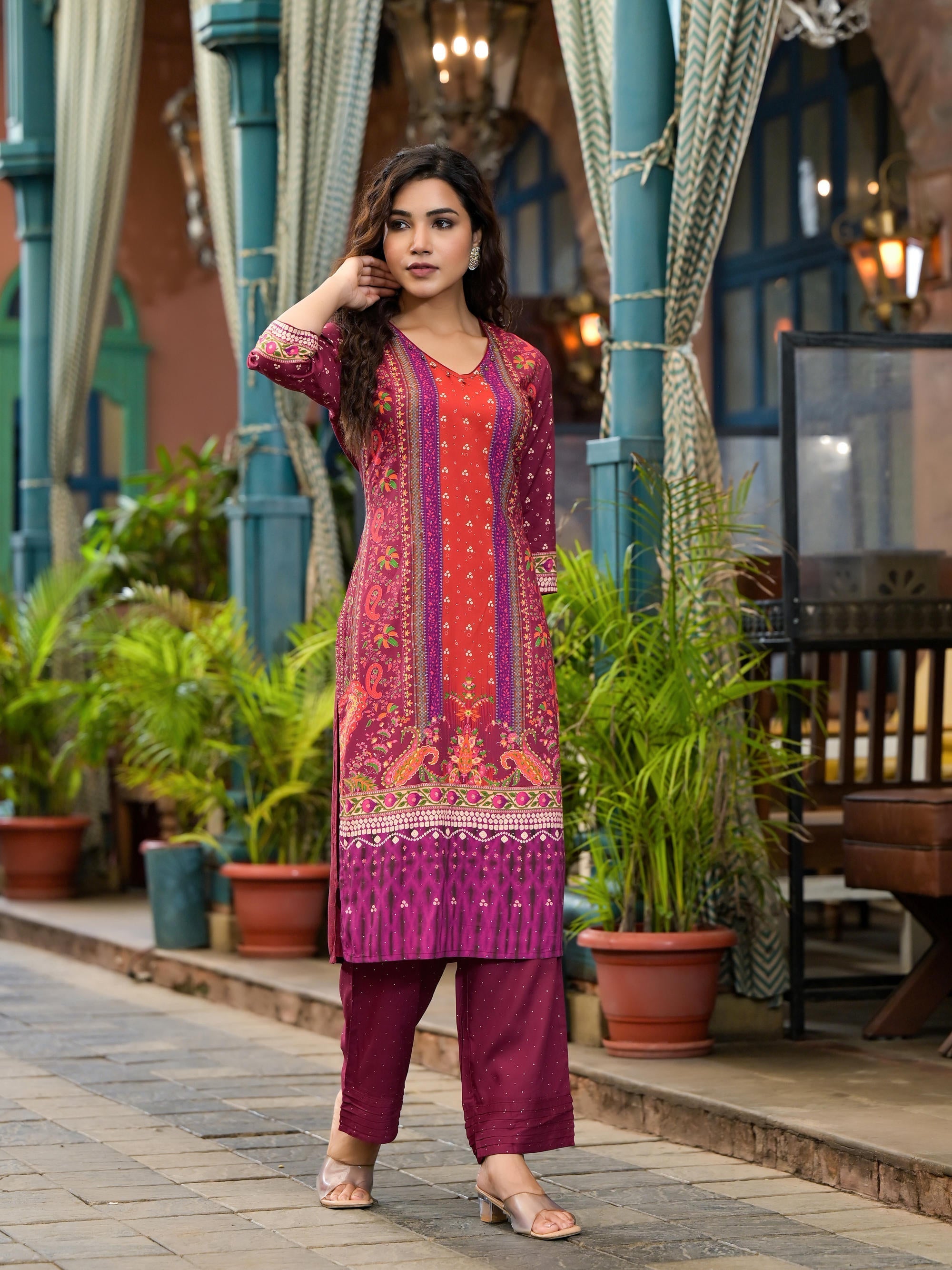 Juniper Plum Ethnic Motif Printed Liva Rayon Kurta Set With Coins - Distacart