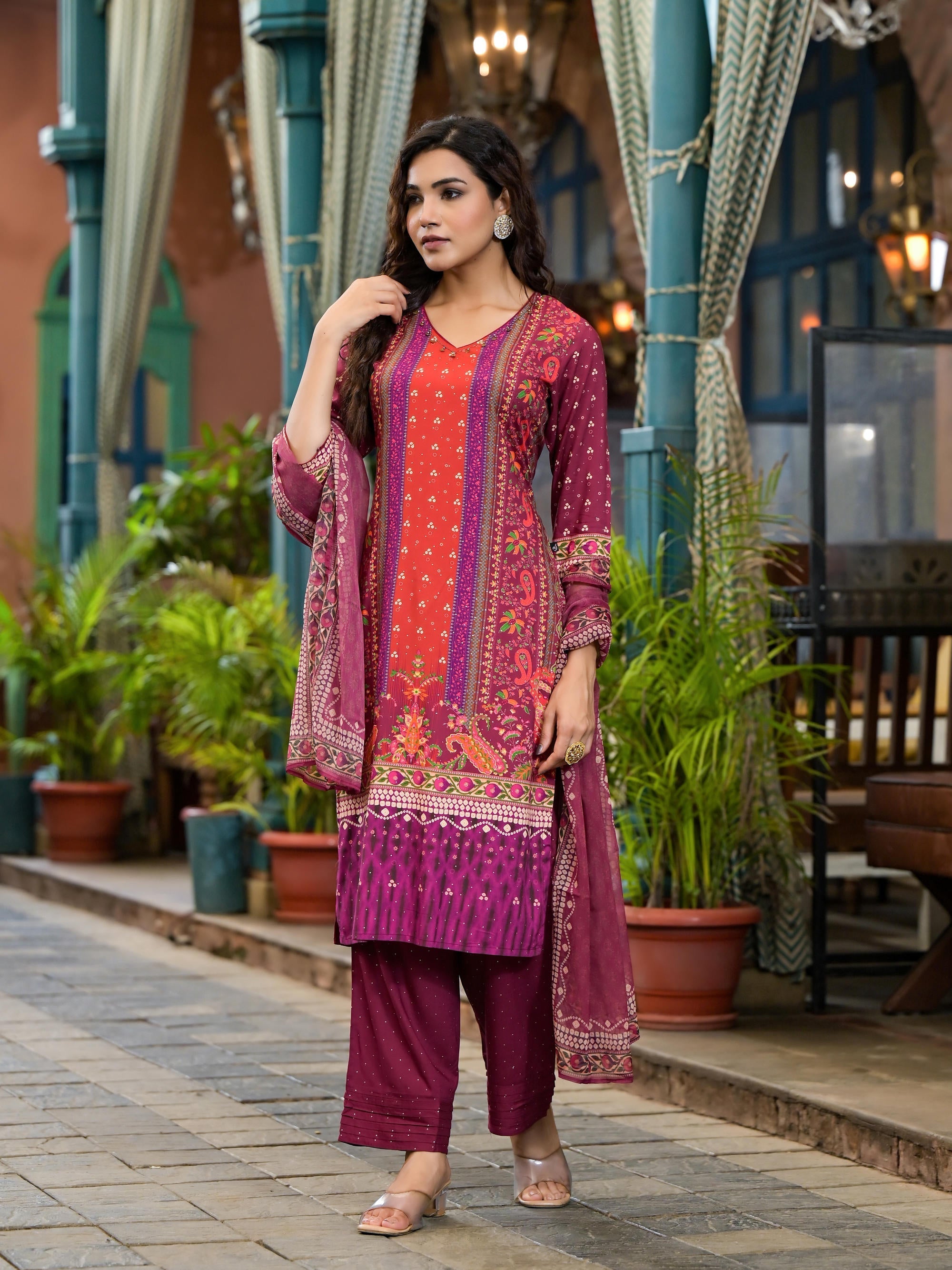Juniper Plum Ethnic Motif Printed Liva Rayon Kurta Set With Coins - Distacart