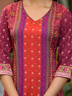Juniper Plum Ethnic Motif Printed Liva Rayon Kurta Set With Coins - Distacart