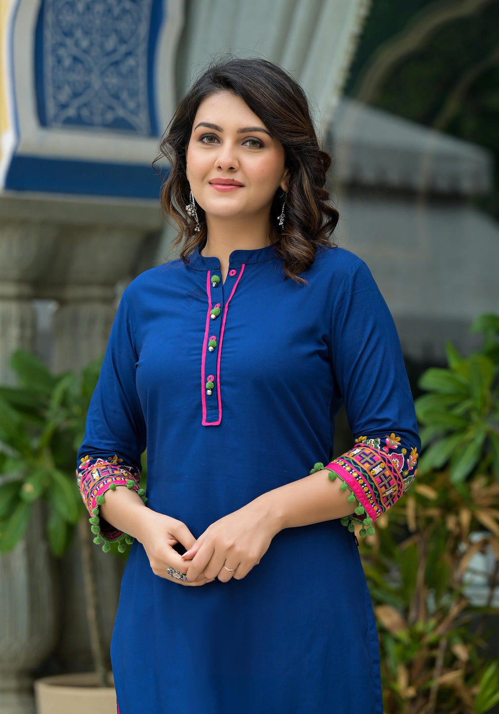Juniper Blue Thread Embroidered A-Lined Liva Rayon Kurta With Beads & Sequins - Distacart