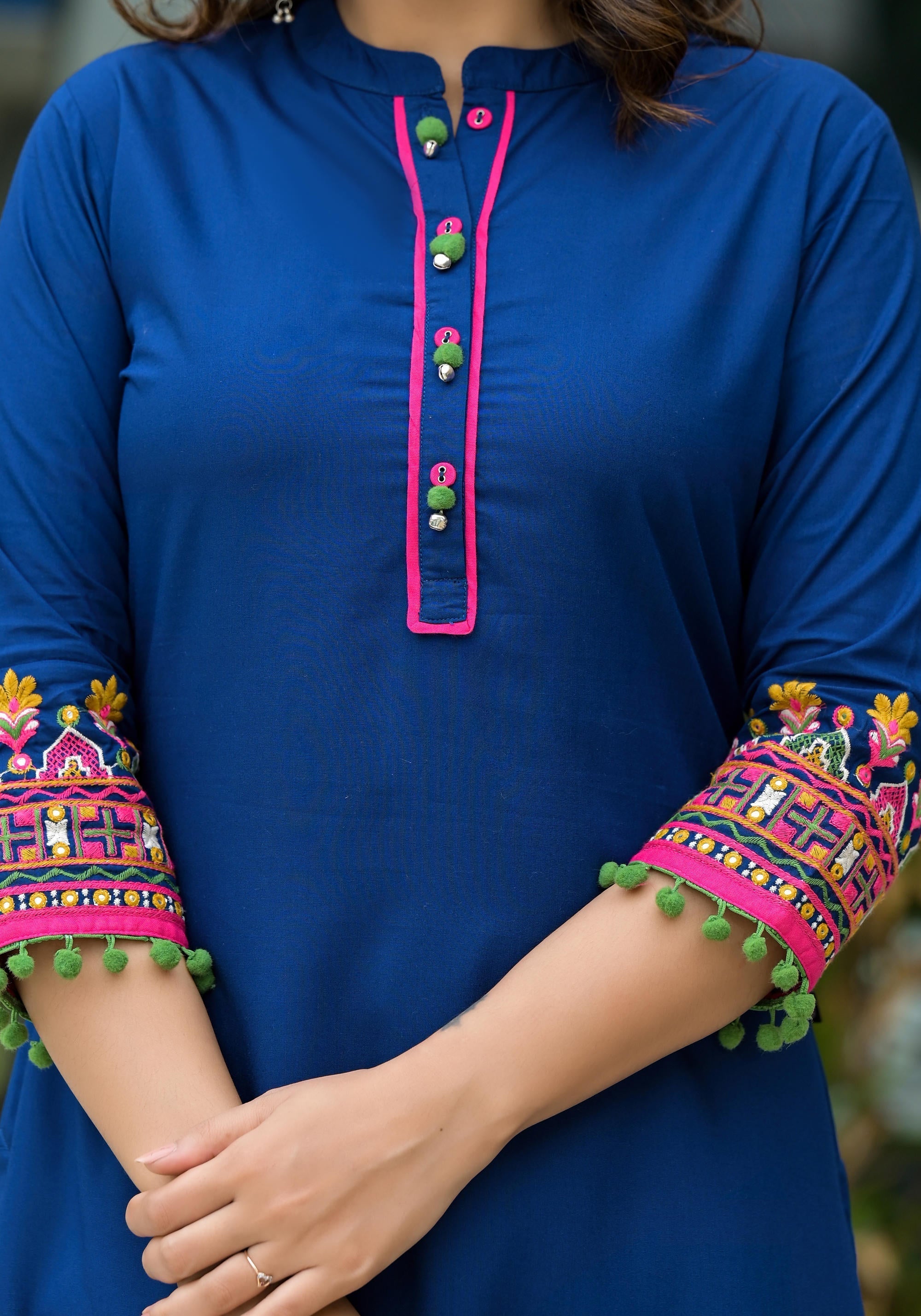 Juniper Blue Thread Embroidered A-Lined Liva Rayon Kurta With Beads & Sequins - Distacart