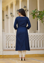 Juniper Blue Solid Rayon Kurta With Sequins & Doris