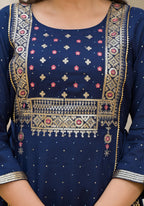 Juniper Blue Solid Rayon Kurta With Sequins & Doris