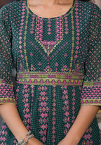 Juniper Green Ethnic Motif Printed Georgette Maxi Dress With Sequins Gota Patti - Distacart