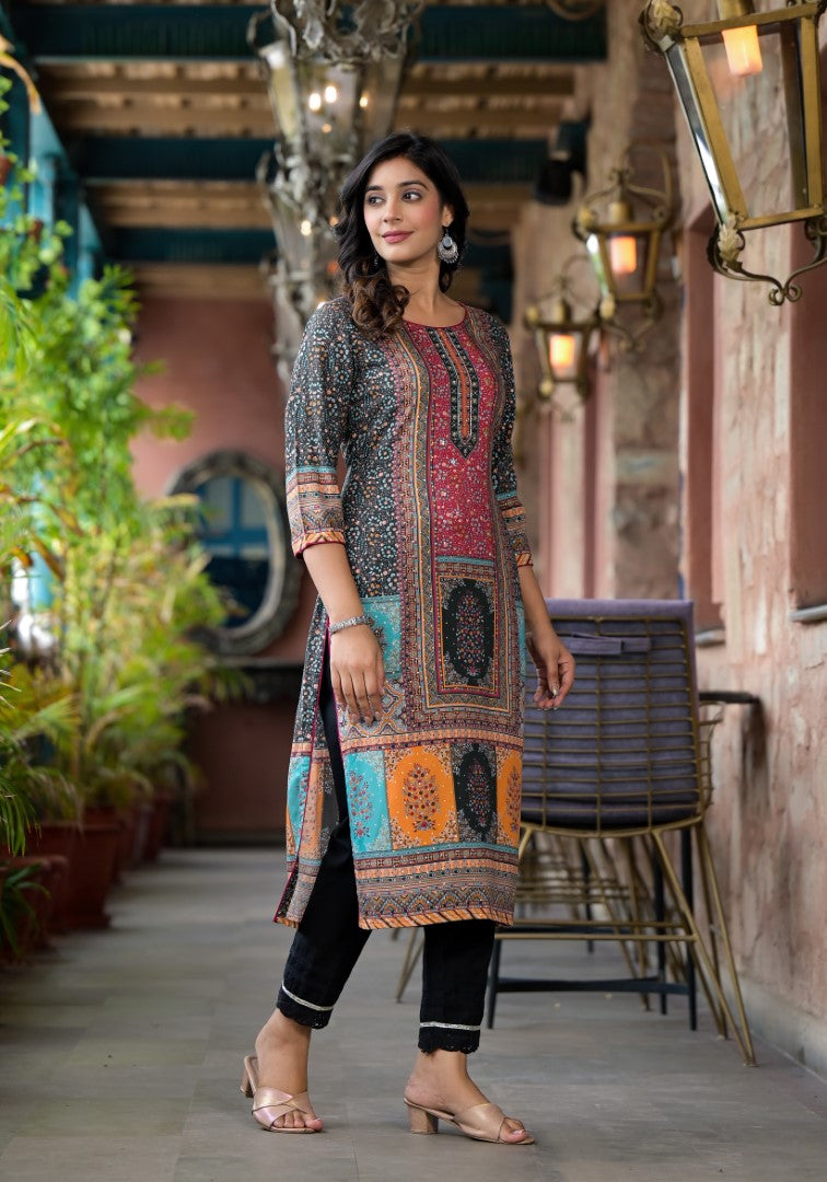 Juniper Multi-Panel Ethnic Printed Straight Kurta - Distacart