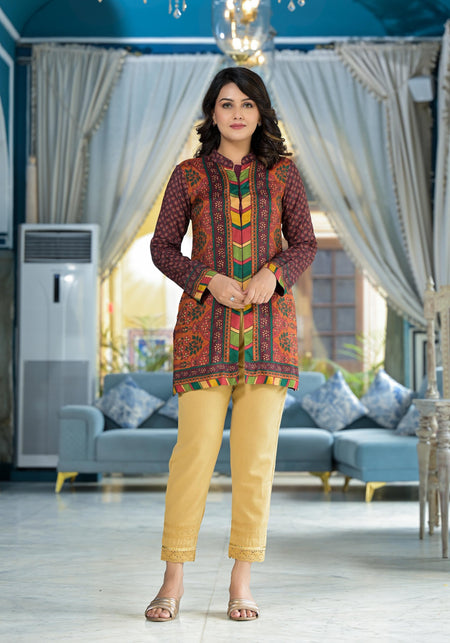 Juniper Multi Ethnic Motif Printed Viscose Tunic For Women