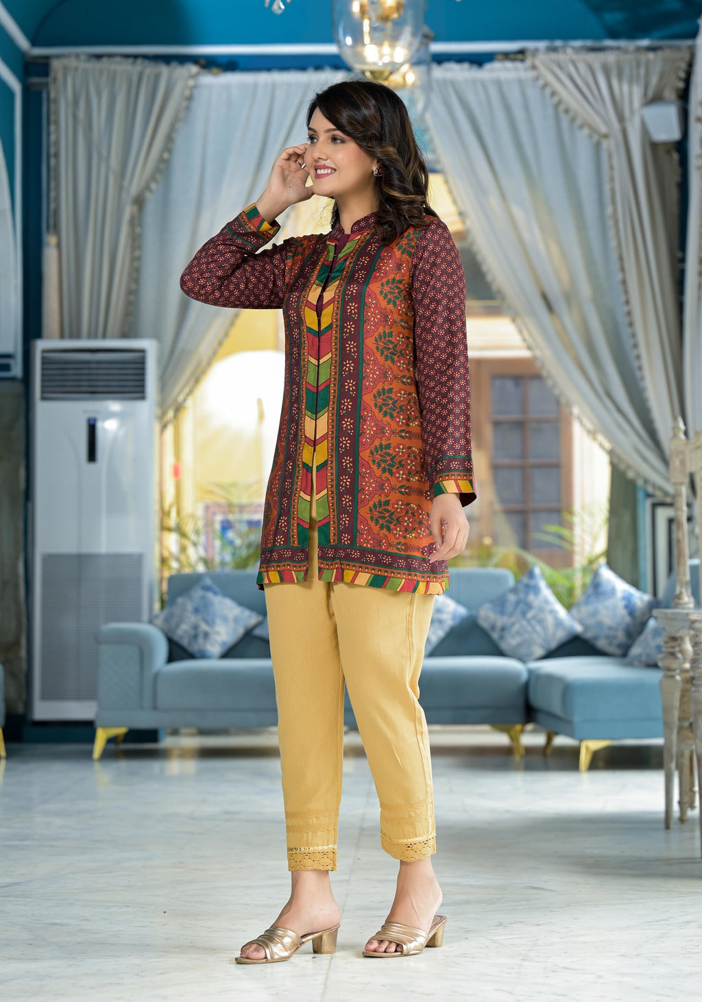 Juniper Multi Ethnic Motif Printed Viscose Tunic For Women - Distacart