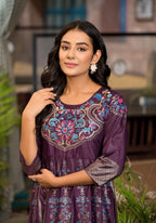 Juniper Women's Plum Ethnic Motif Printed Santoon Dress With Thread & Zari Work - Distacart