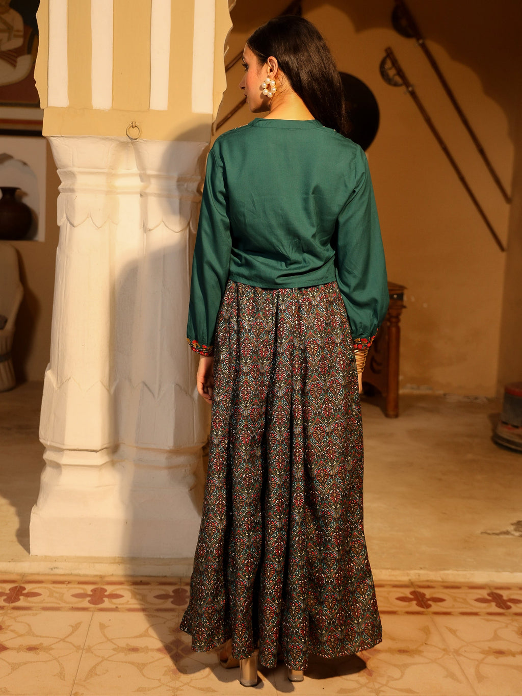 Juniper Women's Blue Viscose Rayon Embroidered Top & Skirt