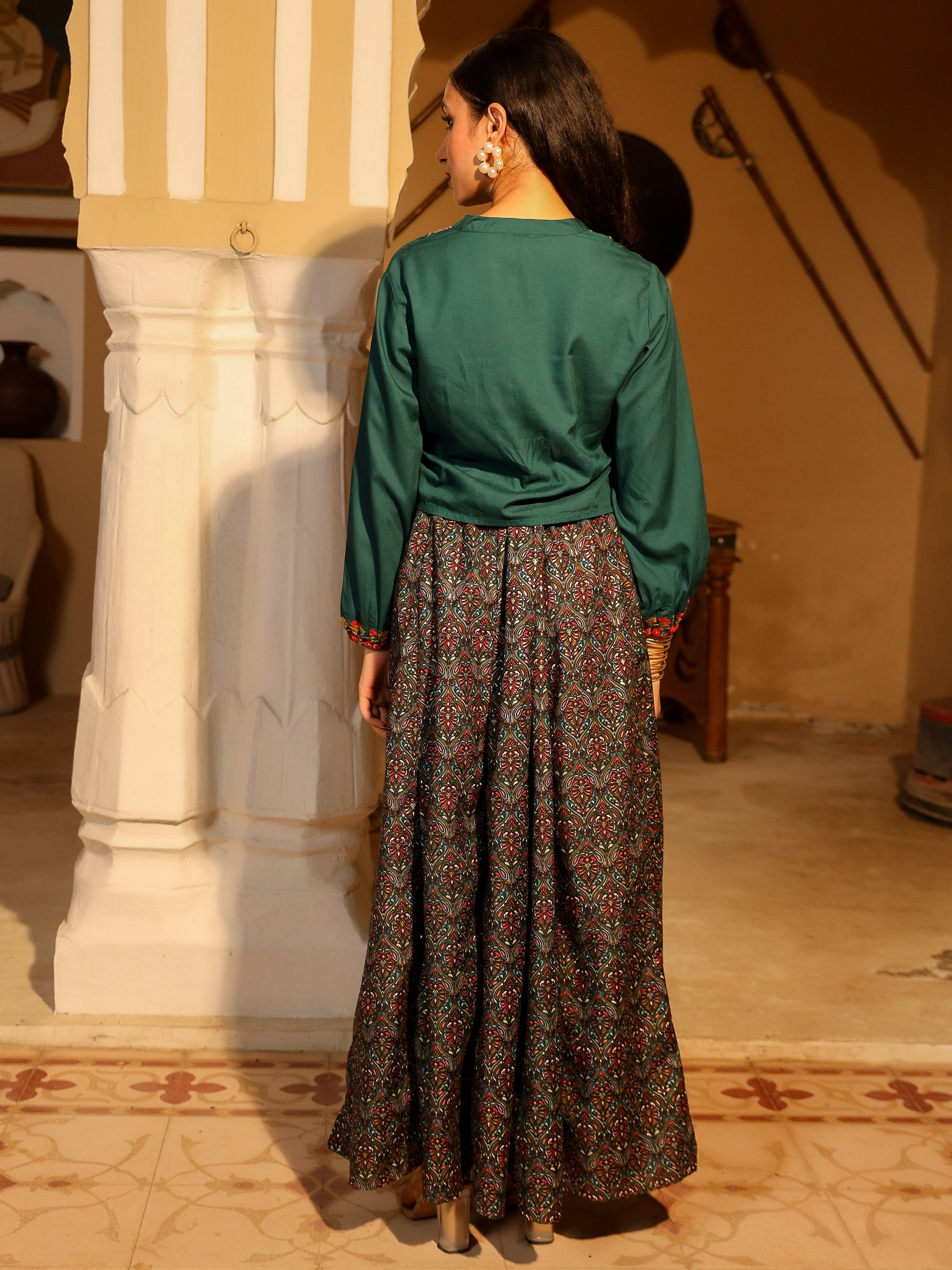 Juniper Women's Blue Viscose Rayon Embroidered Top & Skirt