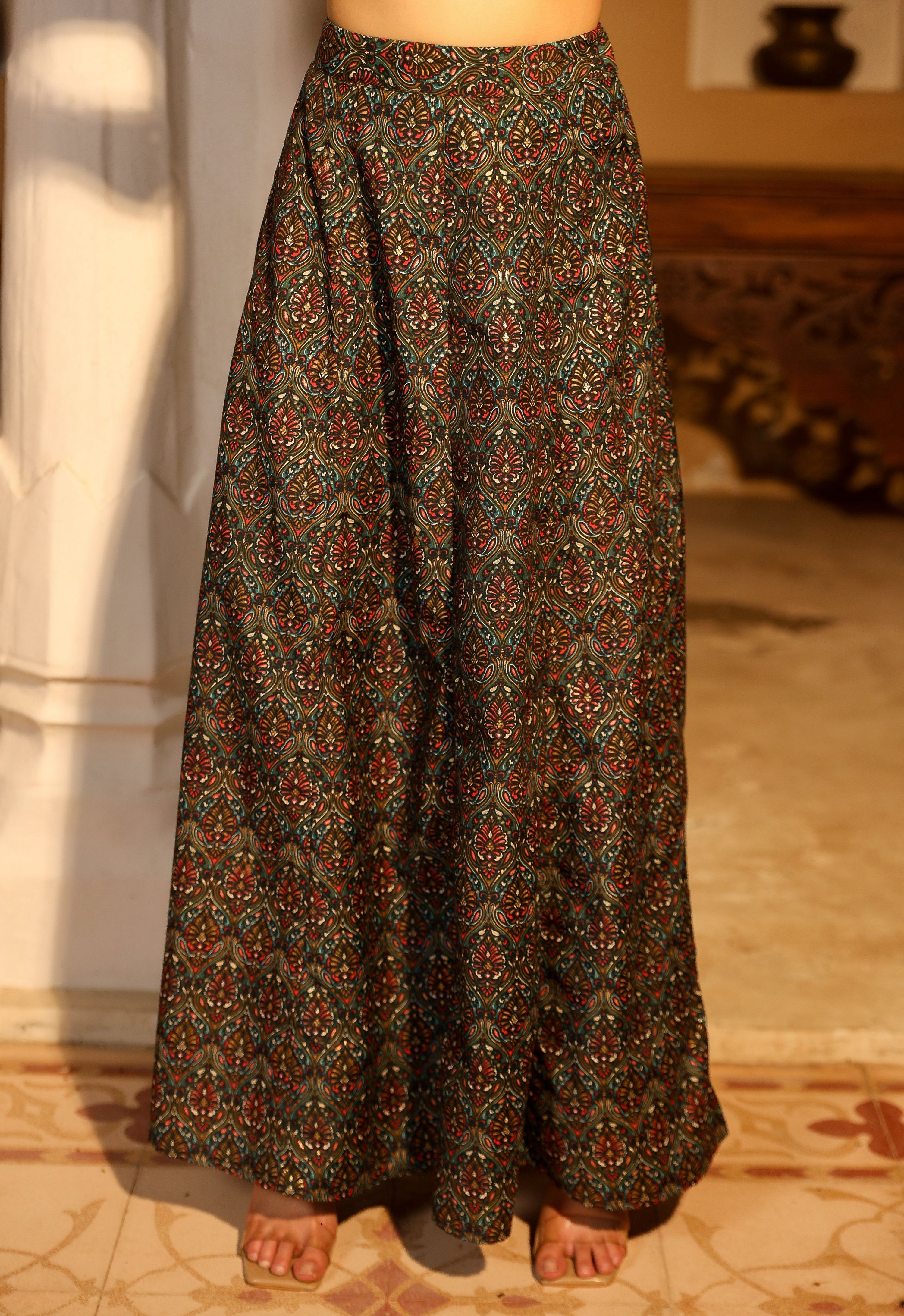 Juniper Women's Blue Viscose Rayon Embroidered Top & Skirt
